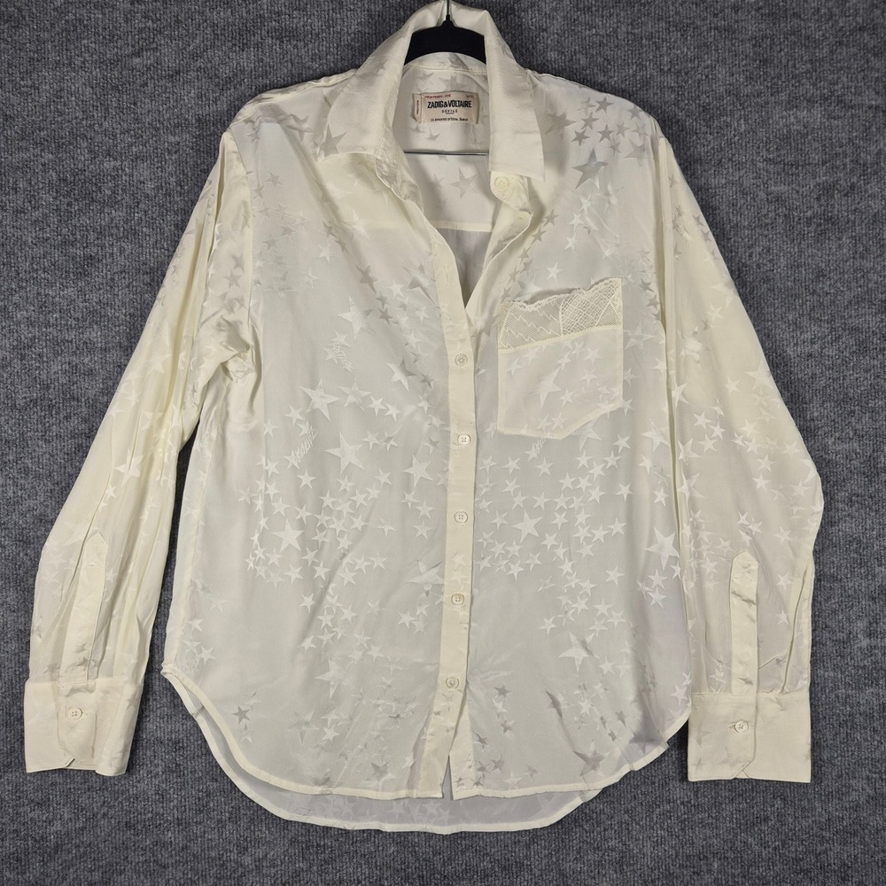 Zadig & Voltaire Shirt Star Jacquard Silk Lace Pocket XS/S Cream
